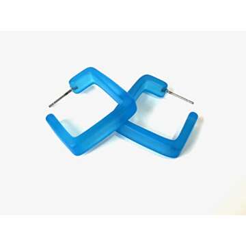 Aqua Blue Frosted Lucite Acrylic Square Hoop Earrings - SQH-BL-1