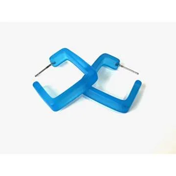 Aqua Blue Frosted Lucite Acrylic Square Hoop Earrings - SQH-BL-1