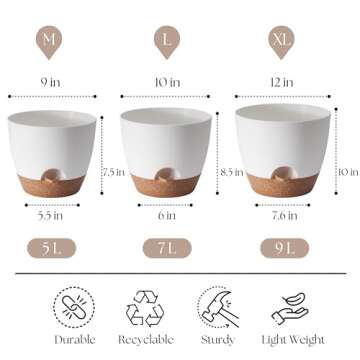 TYMENSH Plant Pots 12/10/9 inch Set of 3, Self Watering Flower Pots Indoor Outdoor, Planters with Dr...