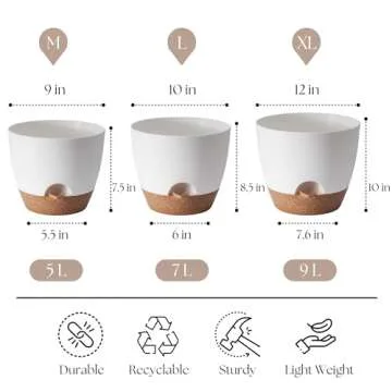 TYMENSH Plant Pots Set of 3 – 12/10/9 Inch Self-Watering Planters