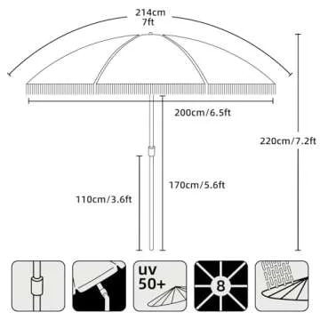 AMMSUN 7ft Patio Umbrella with Fringe Outdoor Tassel Umbrella UPF50+ Premium Steel Pole and Ribs Push Button Tilt, Cow Polka Dots