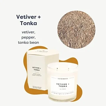 Calyan Wax Scented Candle Vetiver & Tonka, Candle for The Home Scented with Black Pepper & Cardamon, Soy Aromatherapy Candle in Glass Jar with 37 Hour Burn Time, Non Toxic Scented Candles Gifts