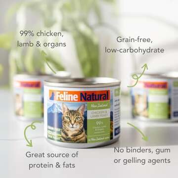 Feline Natural Wet Cat Food Pate, Chicken & Lamb Feast, 6 Oz Cans (Pack of 12), Grain Free, Made in ...