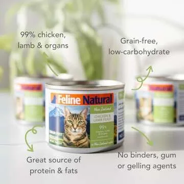 Feline Natural Wet Cat Food Pate, Chicken & Lamb Feast, 6 Oz Cans (Pack of 12), Grain Free, Made in ...
