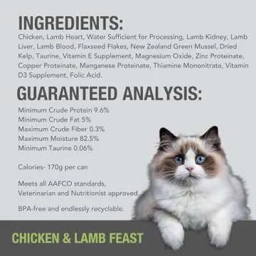 Feline Natural Wet Cat Food Pate, Chicken & Lamb Feast, 6 Oz Cans (Pack of 12), Grain Free, Made in New Zealand with Cage-Free Chicken and Grass-Fed, Free-Range Lamb