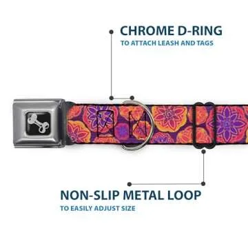 Dog Collar Seatbelt Buckle Boho Mandala Purples Oranges Pinks, 1.5" Wide - Fits 18-32" Neck - Large, DC-W32884-WL