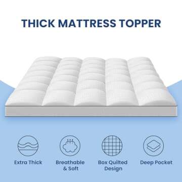 Queen Mattress Topper for Back Pain Extra Thick Mattress Pad Cover with 8-21 Inch Deep Pocket Pillow Top Mattress Topper Overfilled with Down Alternative, White