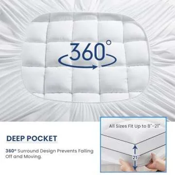 Queen Mattress Topper for Back Pain Extra Thick Mattress Pad Cover with 8-21 Inch Deep Pocket Pillow Top Mattress Topper Overfilled with Down Alternative, White