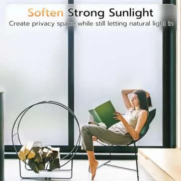 LUTE Window Privacy Film, Frosted Glass Window Film for Bathroom, Static Cling Removable Heat Control Glass Coverings, Non Adhesive Opaque Door Sticker for Home Office (Pure, 17.5" x 118.1")