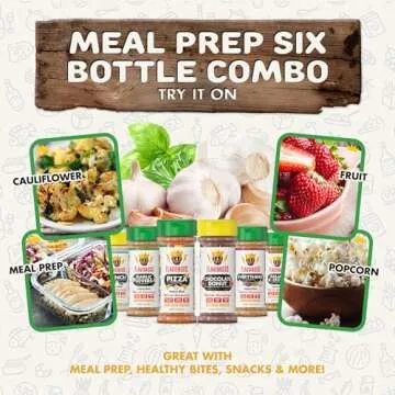 Flavor God Meal Prep Spices, Combo Pack of 6 (Everything, Garlic Lovers, Italian Zest, Chocolate Donut, Ranch, Pizza) Herb Seafood Seasoning Gift Set Natural Healthy Blend Low Sodium Chicken Steak Rub