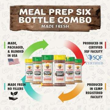 Flavor God Meal Prep Spices, Combo Pack of 6 (Everything, Garlic Lovers, Italian Zest, Chocolate Donut, Ranch, Pizza) Herb Seafood Seasoning Gift Set Natural Healthy Blend Low Sodium Chicken Steak Rub