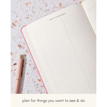 Kunitsa Co. Travel Journal - Guided Notebook for Travelers to Plan & Reflect on Vacations & Trips. Keepsake Travel Gift, Lavender Pink