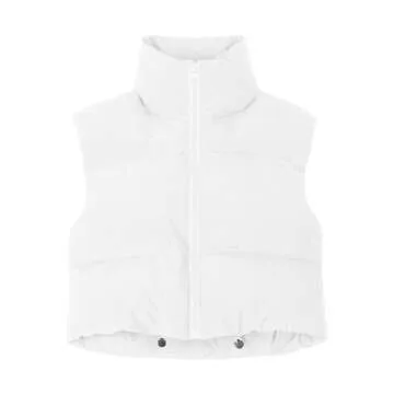 JZC Women's Cropped Puffer Vest Zip Up Stand Collar Sleeveless Outerwear White Small