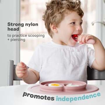 ezpz Mini Utensils - 12 Months+ (Fork & Spoon in Gray) - 100% BPA Free Fork and Spoon - Toddler Utensils - Designed by a Pediatric Feeding Specialist