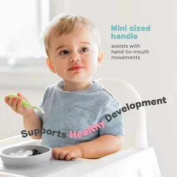 ezpz Mini Utensils - 12 Months+ (Fork & Spoon in Gray) - 100% BPA Free Fork and Spoon - Toddler Utensils - Designed by a Pediatric Feeding Specialist