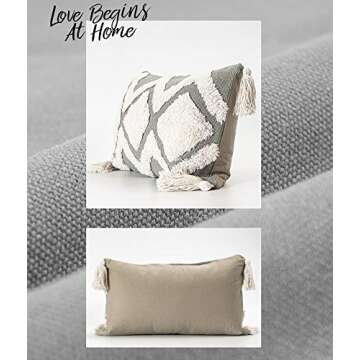 blue page Lumbar Small Decorative Throw Pillow Covers 12 X 20 Inches for Couch Sofa Bedroom Living Room, Woven Tufted Boho Pillows Cover with Tassels, Cute Grey Farmhouse Pillows Case