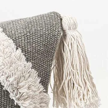 blue page Lumbar Small Decorative Throw Pillow Covers 12 X 20 Inches for Couch Sofa Bedroom Living Room, Woven Tufted Boho Pillows Cover with Tassels, Cute Grey Farmhouse Pillows Case