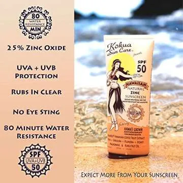 Kokua Sun Care SPF 50/80 Lotion Hawaiian Reef Safe Non Nano Zinc Oxide Sunscreen for Face & Body, Mo...