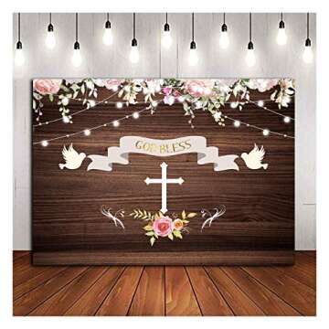 First Holy Communion Baptism Party Theme Photography Backdrops 7x5ft Vinyl Rustic Wood Board Glitter...