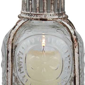 Stonebriar Antique White Metal Votive Candle Lantern with Handle