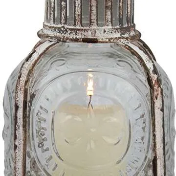 Stonebriar Antique White Metal Votive Candle Lantern with Handle