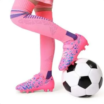 DREAM PAIRS Boys Girls Soccer Cleats Youth Firm Groud Football Shoes with Socks SDSO2307K-ACC Size 5 Big Kid HOT Pink/Royal Blue