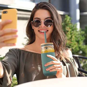 Stylish 20oz Glass Tumbler with Silicone Sleeve