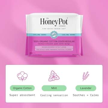 The Honey Pot Company - Herbal Sanitary Pads for Women - Regular Flow w/Wings - Infused w/Essential Oils for Cooling Effect & Organic Cotton Cover - Feminine Care - FSA & HAS - 20 ct