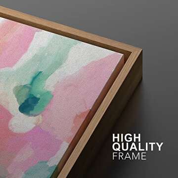 MUDECOR Framed Canvas Print Wall Art Pastel Pink, Green & Yellow Paint Strokes Abstract Shapes Watercolor Modern Art Contemporary Multicolor Ultra for Living Room, Bedroom, Office - 24"x36" Natural