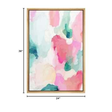 MUDECOR Framed Canvas Print Wall Art Pastel Pink, Green & Yellow Paint Strokes Abstract Shapes Watercolor Modern Art Contemporary Multicolor Ultra for Living Room, Bedroom, Office - 24"x36" Natural
