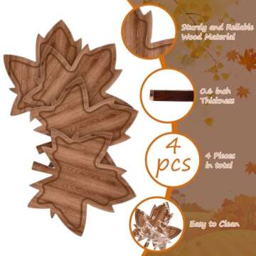 Rtteri 4 Pcs Thanksgiving Appetizer Platter Autumn Fall Acacia Serving Tray Wood Charcuterie Board Snack Dessert Cheese Candy Dish Plate for Thanksgiving Party Kitchen Gifts(Maple Leaf Shaped)