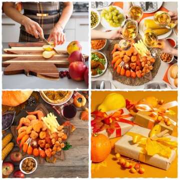 Rtteri 4 Pcs Thanksgiving Appetizer Platter Autumn Fall Acacia Serving Tray Wood Charcuterie Board Snack Dessert Cheese Candy Dish Plate for Thanksgiving Party Kitchen Gifts(Maple Leaf Shaped)