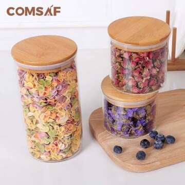 ComSaf Airtight Canisters for Bulk Food Storage Set of 3-15/20/41oz, BPA Free High Borosilicate Glass Cookies Jar with Bamboo Lid, Cylinder Cereal Container with Sealing