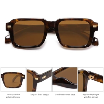SOJOS Retro Square Polarized Sunglasses for Women Men, 70s 80s Classic Vintage Rectangle Shades SJ2345, Brown tortoise/Brown
