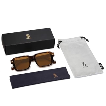 SOJOS Retro Square Polarized Sunglasses for Women Men, 70s 80s Classic Vintage Rectangle Shades SJ2345, Brown tortoise/Brown