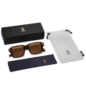 SOJOS Retro Square Polarized Sunglasses for Women Men, 70s 80s Classic Vintage Rectangle Shades SJ2345, Brown tortoise/Brown
