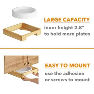 SpaceAid 12-inch Paper Plate Dispenser, Under Cabinet Bamboo Plates Holder, Kitchen Counter Vertical Plate Dipensers Holders Countertop Caddy (for 12 inches Plates, Bamboo)
