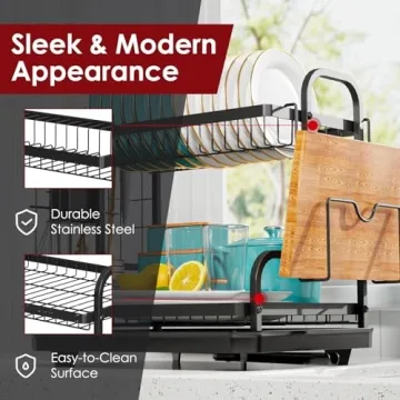 Sakugi 2-Tier Stainless Steel Dish Drying Rack with Drainboard