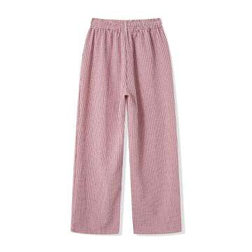 Women Girls Striped Plaid Pants Wide Leg Gingham Lounge Pants High Waist Striped Print Pajama Trousers Pants