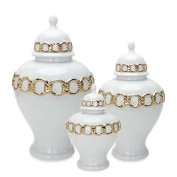 ASPIRE DESIGNS Gold/White Ginger Jar for Elegant Home Decor