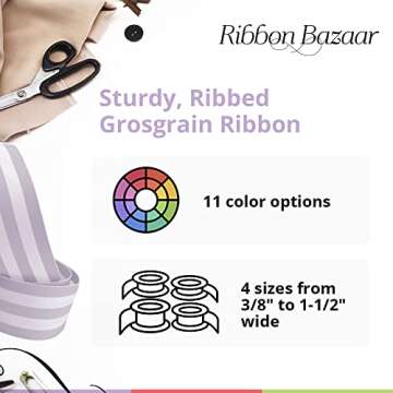 Ribbon Bazaar Mono Striped Grosgrain Ribbon - 1.5" Wide, 20 Yards - Navy Blue