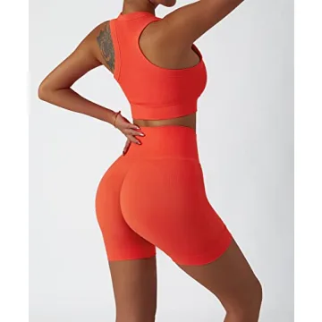 ABOCIW Women's 2 Piece Seamless Workout Set in Orange