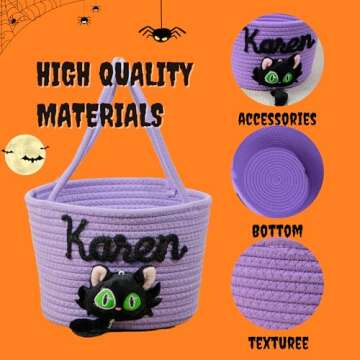 SphonxAi Personalized Halloween Basket, Custom Woven Candy Bag, Trick or Treat Bag with Name, Kid Pumpkin Bucket Ghost Basket