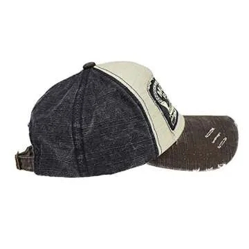 LONGTEN Vintage Baseball Cap Denim Cotton Frayed Edge Sunhat Adjustable Unisex