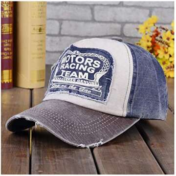 LONGTEN Vintage Baseball Cap Denim Cotton Frayed Edge Sunhat Adjustable Unisex