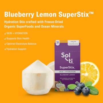 Sol-ti Organic Electrolyte Skin + Hydration Drink Mix, Superfood Hydration Sticks, SuperStix, Non-GM...
