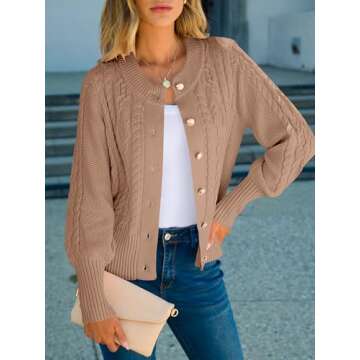 ANRABESS Women Long Sleeve Cable Knit Button Down Open Front Cropped Cardigan Sweater Coat Cute 2025...