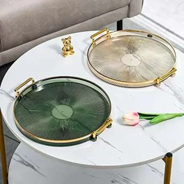 Generic Luxury Serving Tray, with Handles Cosmetic Perfume Makeup Display Multifunction Decorative Decorative Tray, Jewelry Tray for Living Room, Green