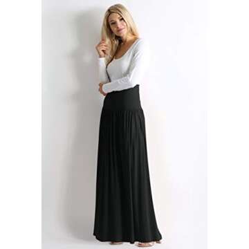 Black Ankle Length High Waisted Maxi Skirt for Women - Reg and Plus Sizes (XX-Large, Black)