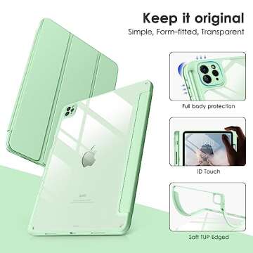 DTTOCASE for iPad Pro 12.9 Case 6th/5th/4th/3rd Generation 2022/2021/2020/2018,Clear Back Cover[Built-in Pencil Holder,Auto Sleep/Wake,Camera Protection] for 12.9-inch iPad Pro-Matcha Green